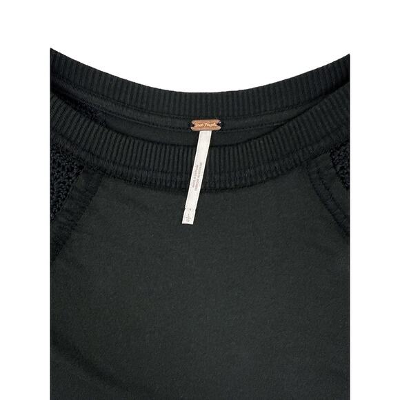 Free People Rough Around The Edge Top Black Dolman Sleeves Crochet Grommet Large - Picture 3 of 12